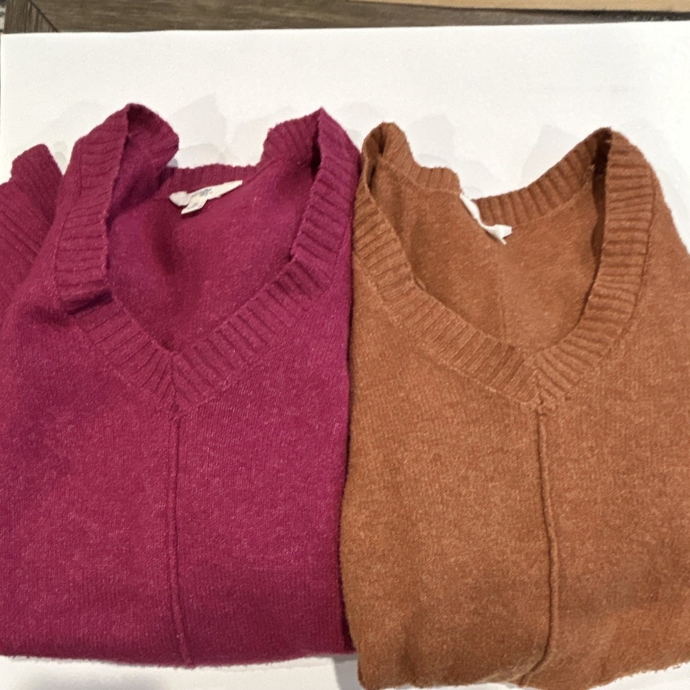 Terra & Sky Women's V-Neck Pullover Knit Sweater Purple and Brown Long Sleeve 0X